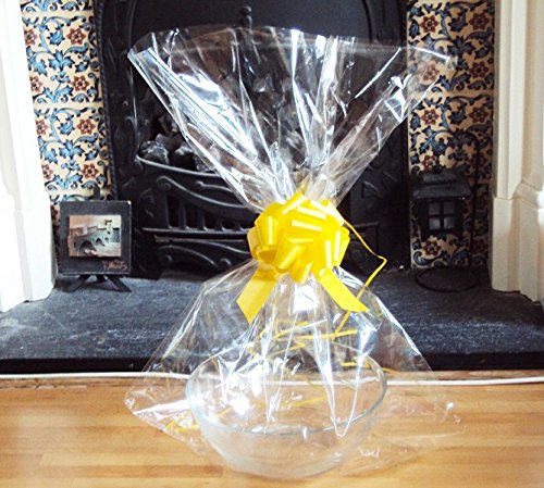 JEMPAK UK® 24" x 30" EXTRA LARGE cellophane basket bag with YELLOW pull bow for gift packaging & hamper making (Pack of 3)