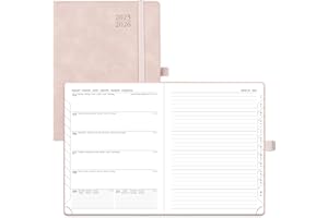 POPRUN Agenda 2025 2026 Settimanale 22 x 16,5 cm, 1 Pagina a Settimana con 1 Pagina di Appunti, Copertina Morbida, Portapenne Autoadesivo, Carta Spessa da 100 GSM, Rosa