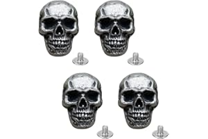 CHGCRAFT 4 Stück Totenkopf-Conchos mit Schraubverschluss, Legierung, Schraubverschluss, Leder, Basteln, Dämonenschädel mit Zugring, Schraube für Halloween, Lederhandwerk, Länge 3 cm
