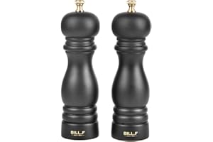 BF BILL.F SINCE 1983 Bill F Since 1983 Salt and Pepper Grinder Set,2 Pcs Rubber Wood Pepper Mill with Matt Black,Pepper Shakers with Ceramic Core,7 inch