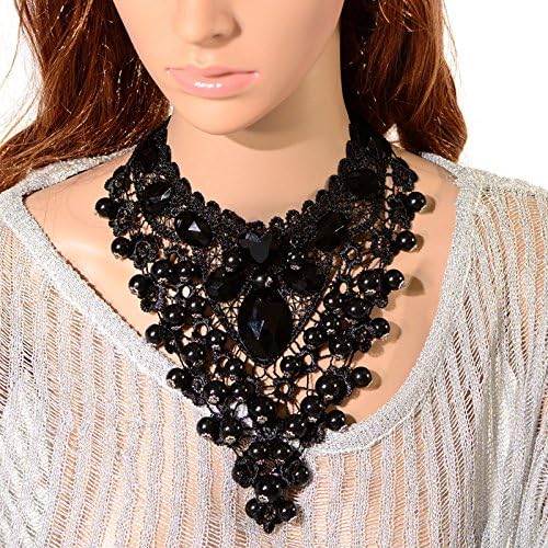 EvaluBuy(TM) 1Pc Black Lace Necklace Round Ball Beads Exaggerated Hollow Ribbon Necklace