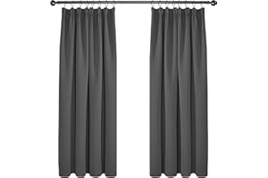 Deconovo Lot de 2 Rideaux Occultants Thermique Anti Froid Rideau Salon Balcon Décoration Galon Fronceur Chambre de Porte d’Entrée Gris Foncé 117x183cm