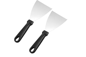 Naisfei 2 Pcs Griddle Scraper, Stainless Steel Triangular Spatula, Food Scraper, Pizza Dough Scraper, Grill Scraper,Ideal For Bbq Indoor & Outdoor, Black Handle