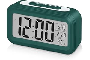 Sarsumir Digitaler Wecker, Wecker Digital LED mit Licht Temperaturanzeige Wecker Ohne Ticken mit Datums Snooze Funktion für Kinder Mädchen Jungen Erwachsene Reisewecker Batteriebetrieben, Dunkel Grün