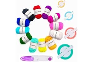 KNEWMART Pom Pom Maker, 4 Taglie Pompon Maker Fluff Sfera Weaver ago Fai da Te in Kit di Attrezzi Lavoro a Maglia di Lana per Lavoro a Maglia + 12 Pezzi di Filo Acrilico + 1 Pezzo di Forbici