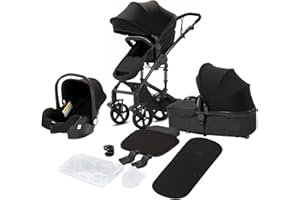 Magic ZC Carrito Bebe 3 en 1, Carro 3 Piezas con Diseño Portátil Plegable de Un Clic, Cochecito Tres Piezas con Empuje Reversible de Dos Vías, Carricoche Bebe con Accesorios (588 Black)