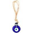 LINENSUTRA® Handmade Turkish Evil Eye Blue Glass Hanging for Good Luck Prosperity Zodiac Success Health Wealth Office Home Decor & Car (Jute String with Multi Color Beads) (JUGL-1019)