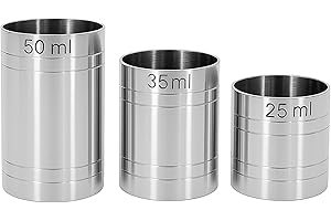 Chabrias Ltd 3 Set 25ml, 35ml, 50ml Premium Stainless Steel Silver Thimble Measure Barware Professional Spirit Measuring Cups, Home Bars, Cocktail Stations & Bartenders, Government Stamped