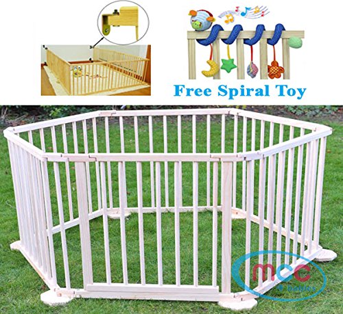 LARGE HEAVY DUTY WOODEN BABY PLAYPEN 6 PANELS WITH FREE EDUCATIONAL GIFT BY MCC