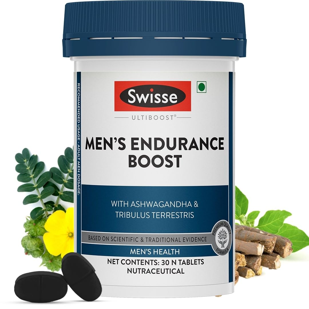 Swisse Men’s Endurance Boost with 150mg Ashwagandha, 80mg Tribulus Terrestris (Gokshura) & Taurine for Performance Boost - Ma