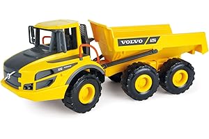 Lena 4616 Worxx Knickgelenkkipper Volvo A25G, Kipplaster aus ABS Kunststoff mit Gummireifen und Stahlachsen, Baufahrzeug mit Knicklenkung, Spielzeugkipper für Kinder ab 3 Jahren, LKW Gelb, Schwarz