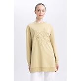 DeFacto Kadın Regular Fit Bisiklet Yaka İşlemeli Sweatshirt Kumaşı Sweatshirt Tunik