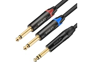 JOMLEY 6.35mm TRS Stereo Jack to Dual 6.35mm TS Mono Plug Y-Splitter Insert Cable Lead Y Splitter Insert Lead Jack TRS Stereo Audio Adapter Cable - 2m