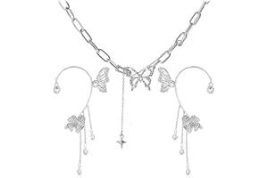 LaVenty 3 PCS Butterfly Ear Cuff Butterfly Tassel Earrings Fairy Earrings For Women Elf Ear Cuff Butterfly Choker