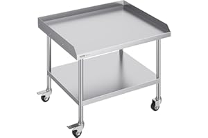 VEVOR Stainless Steel Work Table, 30 x 36 x 30 Inch Commercial Food Prep Worktable with 4 Wheels, Casters, 3-Sided Backsplash Heavy Duty Prep Worktable, Metal Work Table for Restaurant Home Hotel