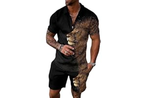 Osheoiso Completi Tuta da Uomo 2 Pezzi T-Shirt + Pantaloncini Tuta con Risvolto Stampa Manica Corta con Tasca Estate Sportiva Allenamento Felpa da Uomo Completi Taglie Forti