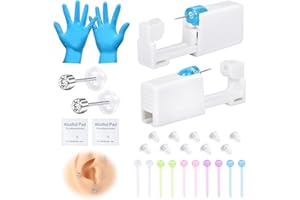 AVYRING Ear Piercing Kit, Stainless Steel Piercing Kit Built-in Ear Studs, Disposable Automatic & Painless Ear Nail Gun, At Home Self Ear Piercer Tool with Replaceable Silicone Ear Studs and Backs
