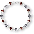Prabhuji Jewellers Pure Silver Rudraksha Bracelet with Om Beads for Men & Boys - Handmade, Oxidized Finish, Rakhi Gift