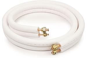 Idoneo Linea 1/4 Inch + 1/2 Inch Pre-Insulated Refrigerant Line Copper Pipe Roll Copper Pipes Cooling Systems 18000BTU (2 m, Flanged with Union Nut)