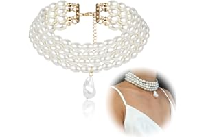 NIANOPKM Vintage Imitation Pearl Necklace, Short Multi Layer Choker Pearl Necklace,Collier de perles avec pendentif,Collier de perles artificielles,Collier de costume pour femme