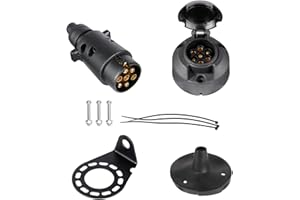 BEIJISTAR Kit de Enchufe y Zócalo de Remolque 7 Pines con Junta de Goma y Soporte de Montaje de Metal, 12V Conector Macho Hembra Enchufe de Remolque 7 Pines Impermeable, para RV Caravana Camión