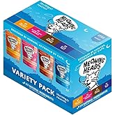Meowing Heads Wet Cat Food - Variety Pack - 93% Natural Turkey, Chicken, Beef & Fish Pouches with No Artificial Flavours, Gra