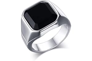 OIDEA Anello Uomo Fidanzamento Promessa Matrimonio Nuziale Acciaio Inossidabile Agata Liscio Nero Argento,Misura da Scelta