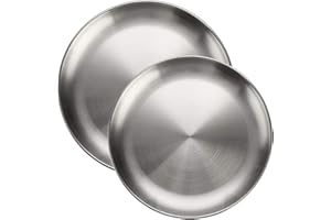 QLEUIFT 2 PCS Piatti Rotondi in Acciaio Inossidabile, 20cm/ 23cm, Piatto Barbecue, Stampo per Torta, Vassoio, Piatto, Piatto di Carne, Piatto di Riso, per la Casa, Campeggio All'Aperto, Picnic