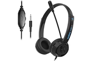 RUOVXWU Computer Headset with Microphone,3.5mm Headset with Microphone Noise Cancelling & Audio Control for PC Laptop Tablet Wired Stereo PC Headphone for Home Office Call Center Business Chat Gaming Teaching