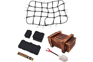 WANGCL 6PCS Accessori per Portapacchi con Rete di carico Mini Cassetta degli Attrezzi Nera Pala in Legno per 1/10 RC Car RC Crawler Monster Trucks Compatibile con TRX4 SCX10/D90