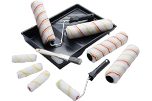 Fit For The Job Juego de rodillos de pintura en emulsión definitivo de 12 piezas, 4 x 9 pulgadas + 4 mini rodillos de pintura, marcos, pincel de pintura de 1 pulgada y bandeja de pintura