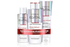 ‎L'OREAL PARIS L'Oréal Paris Elvital Bond Repair Pflegeset zur Haarreparatur mit Pre-Shampoo, Shampoo & Spülung, Bundle, Schutz für weniger Haarbruch & mehr Glanz, mit Bond-Repair-Komplex & Zitronensäure, 3-teilig