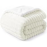 WAVVE Sofa Blanket for Bed Cream 150x200cm | Sherpa Double Sided Striped Blanket Thick Cozy Warm Fluffy Microfiber