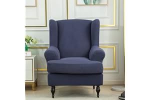 Highdi Wingback Chair Covers 2 Piece Stretch Wing Chair Slipcover, Washable Solid Color Corn Velvet Sofa Cover Furniture Protector for Armchair Chairs Hotel Living Room Bedroom (Navy blue)