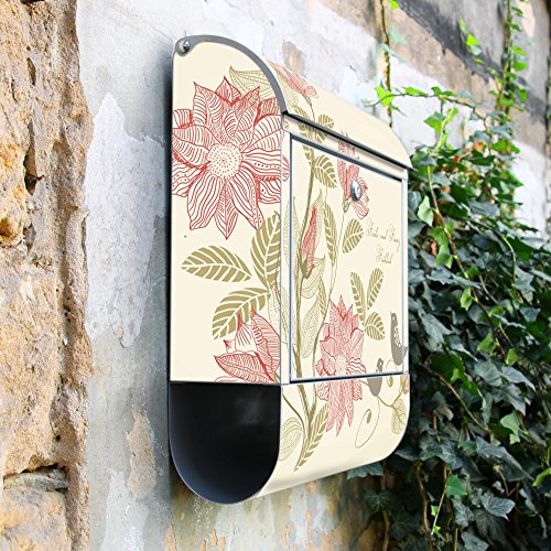 Design Briefkasten mit Zeitungsfach, Designer Motivbriefkasten mit Zeitungsrolle kaufen, für A4 Post, groß, bunt, Briefkastenschloss 2 Schlüssel, von banjado Motiv personalisiert Beschriftung Hausnummer Name Motiv Vogelhochzeit - 8