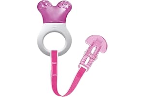 MAM Mini Cooler & Clip | Teething Toy with Water-Filled Cooling Element | Suitable from 2+ Months | Relief for Painful and Sensitive Gums | Easy-to-Hold Handle | Pink