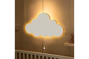 MARCO PAUL INTERIORS Marco Paul Modern Wooden White Cloud Shaped LED Night Light ‎Battery Powered Night Light Kids Childs Room Decor Wall Lights Wall Mounted Nursery Bedside Lamp Baby Gifts Bedroom Decor Lighting