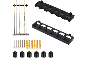 YGCQFH 6-Slot Pool Cue Holder Wall Mount - Includes 6 Pool Cue Protective Cover, Pool Cue Rack for Billiard Pool Cue Stick Storage, Space-Saving Snooker Balls Table Accessory