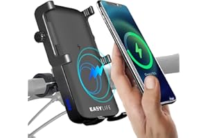 Support téléphone vélo avec Chargeur Induction. Support pour vélo avec Batterie et Housse de Protection Contre la Pluie, Porte Telephone Velo, Trottinette, Scooter et Motos avec Power Bank.