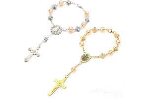 Silars Rosarios Religiosos, 2 Piezas Rosario Católico Rosario de Coche para Espejo Retrovisor, Pulsera con Colgante de Cruz para Pascua, Acción de Gracias, Navidad