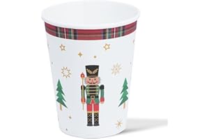 ZVK Bicchieri di Carta Natalizi 12 Bianco Bicchieri monouso 250 ml Bicchieri di carta usa e getta Bicchieri per bevande 9 once Stoviglie per Feste