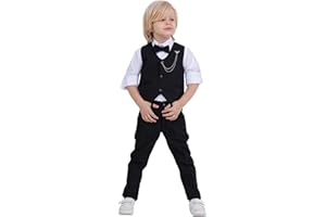 RISE&RABA Vest Suit for Boys | 4-Piece Set Shirt, Pants, Vest, and Bow Tie | Party and Formal Wear for Boys Aged 1-13 Years