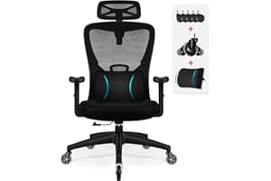 Aiidoits Chaise Bureau Ergonomique, Fauteuil de Bureau 150kg, Siège Bureau avec Le Support Lombaire Réglable, Appui-tête et Accoudoirs Ajustables, Chaise de Bureau Confortable Coussin Assise 8cm