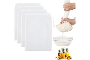 Diffaxy 4 Nussmilchbeutel 30 × 20 cm Nylon Feinmaschiges Passiertuch Feinmaschiges Filter mit Kordelzug Filterbeutel für hausgemachten Käse, Obstsaft und Gemüsesaft Waschbar und Wiederverwendbar