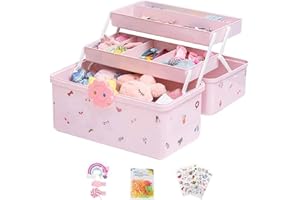 Ulapithi Children's Hair Accessories Storage Boxes - Pink Craft Organiser with Portable Storage Box for Hair Bands, Clips