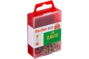 fischer Power-Fast FPF-SZ 2,5 x 12 YZF 50 B - wkręty do płyt wiórowych z łbem wpuszczanym i pełnym gwintem do mocowania cienkich elementów w materiałach drewnopochodnych - 50 sztuk - nr art. 653917