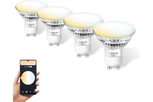 ‎LEPRO Lepro GU10 Smart Lampe, Wlan Alexa Glühbirnen, Wifi LED Leuchtmittel, 4 Pack (4.5W = 50W, Dimmbare Weiß 2700K-6500K per App oder Sprache), Kompatibel mit Alexa Echo, Google Home