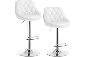 WOLTU 2X Taburete de Bar con Respaldo Cuero Sintético Taburetes Altos Cocina Regulable en Altura Blanco BH23ws-2