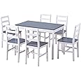 Bodhi2000 Dining Room Sets, Elegant White Gray Solid Pine Wood Dining Table Chair Set with 6 Chairs for Kitchen Restaurant Furniture Decors, 7-in-1 Set