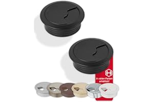 Gedotec Scrivania Passacavi | ENTRY | 80 mm | 2 Pezzi Passacavi Rotondi | Scatola per cavi Nero Opaco | In robusta plastica ABS | Guida per cavi da inserire a pressione | Scrivania canaline cavi